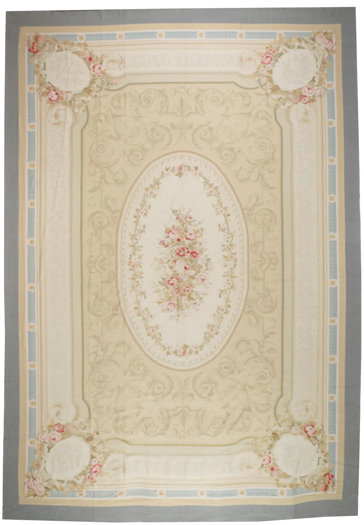 Aubusson rug muted colours, 529 × 350 cm