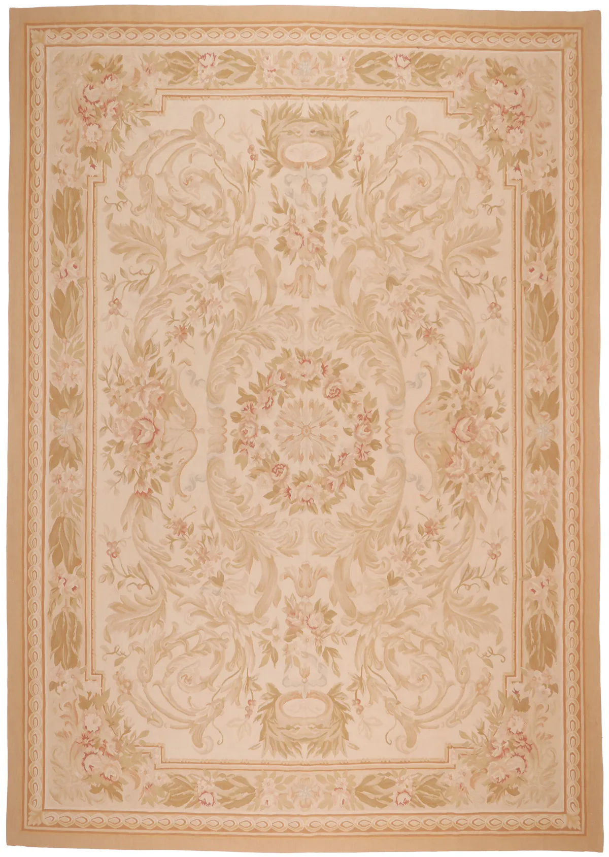 Beige Aubusson Floral Design Rug, 433 × 302 cm