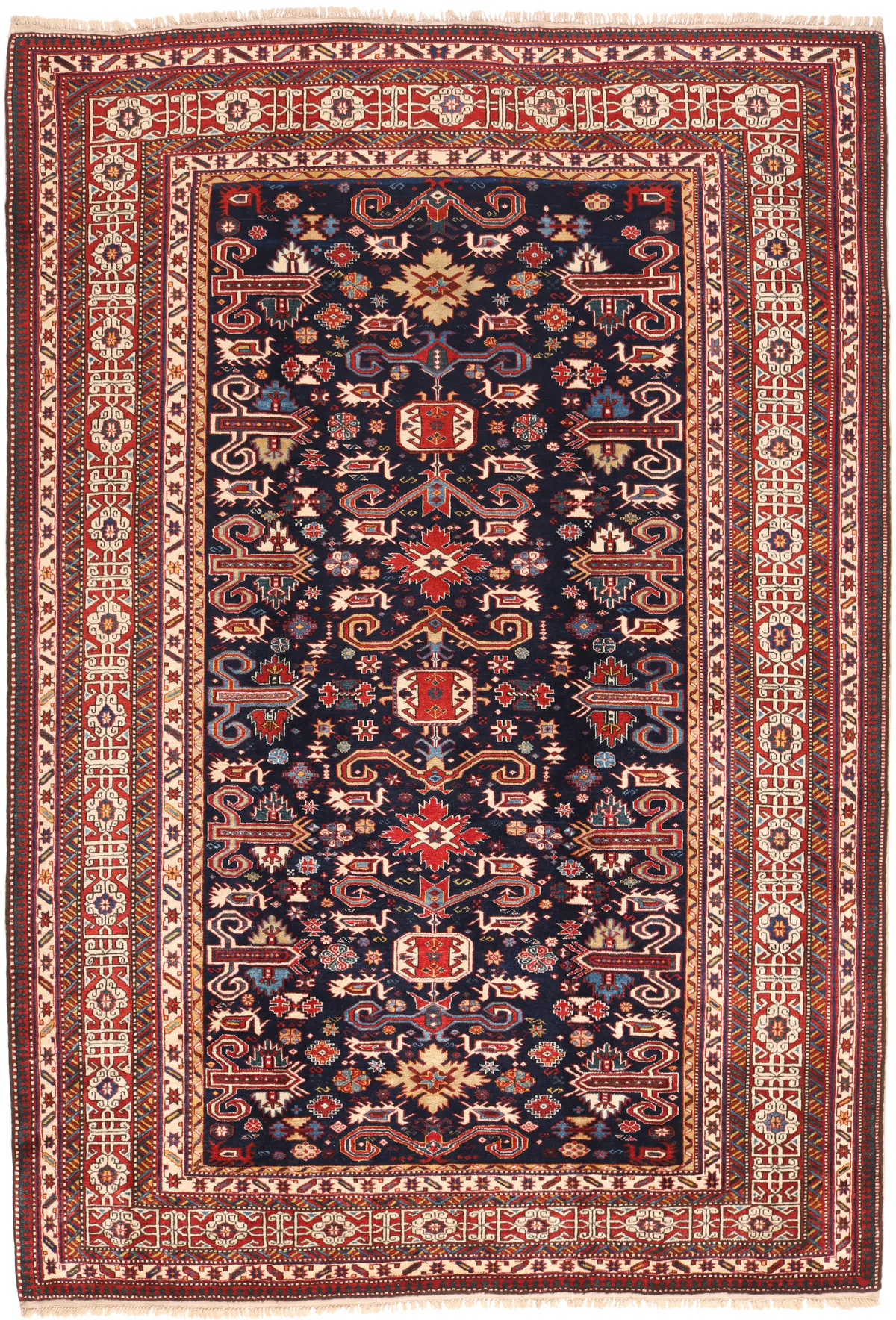 Fine Shirvan Rug – Beige / Navy Blue / Brown & Mix Colour Motifs, 285 × 196 cm