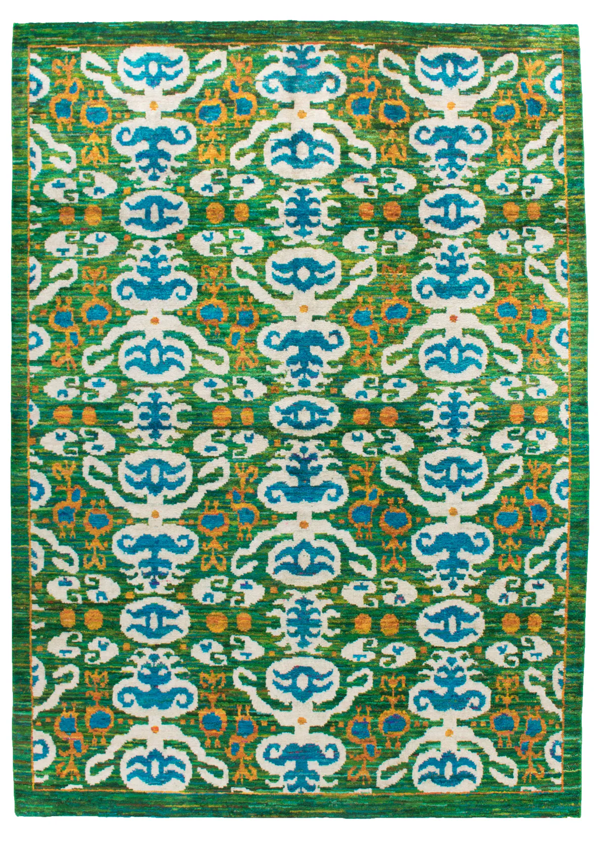Hand-Knotted Green Sari Silk Rug, 245 × 167 cm