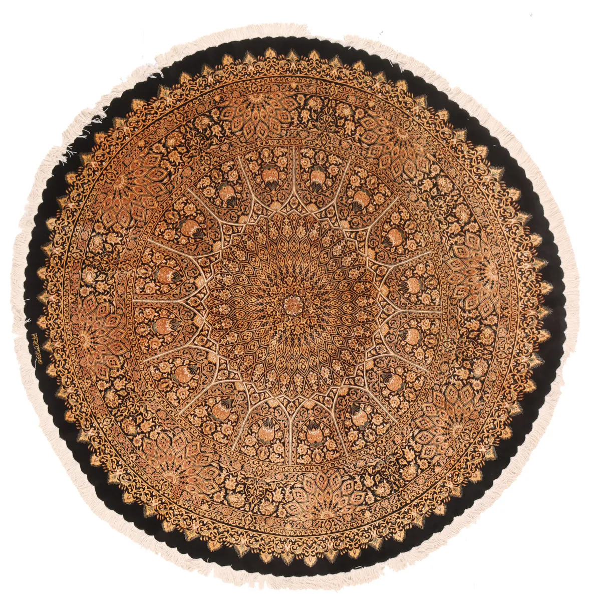 Fine Circular Qum Silk Rug signed Persia Qum Ramezani Mogaddam, 198 × 198 cm