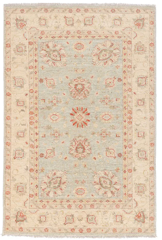 Garous Rug in Beige border with light blue floral pattern, 146 × 96 cm