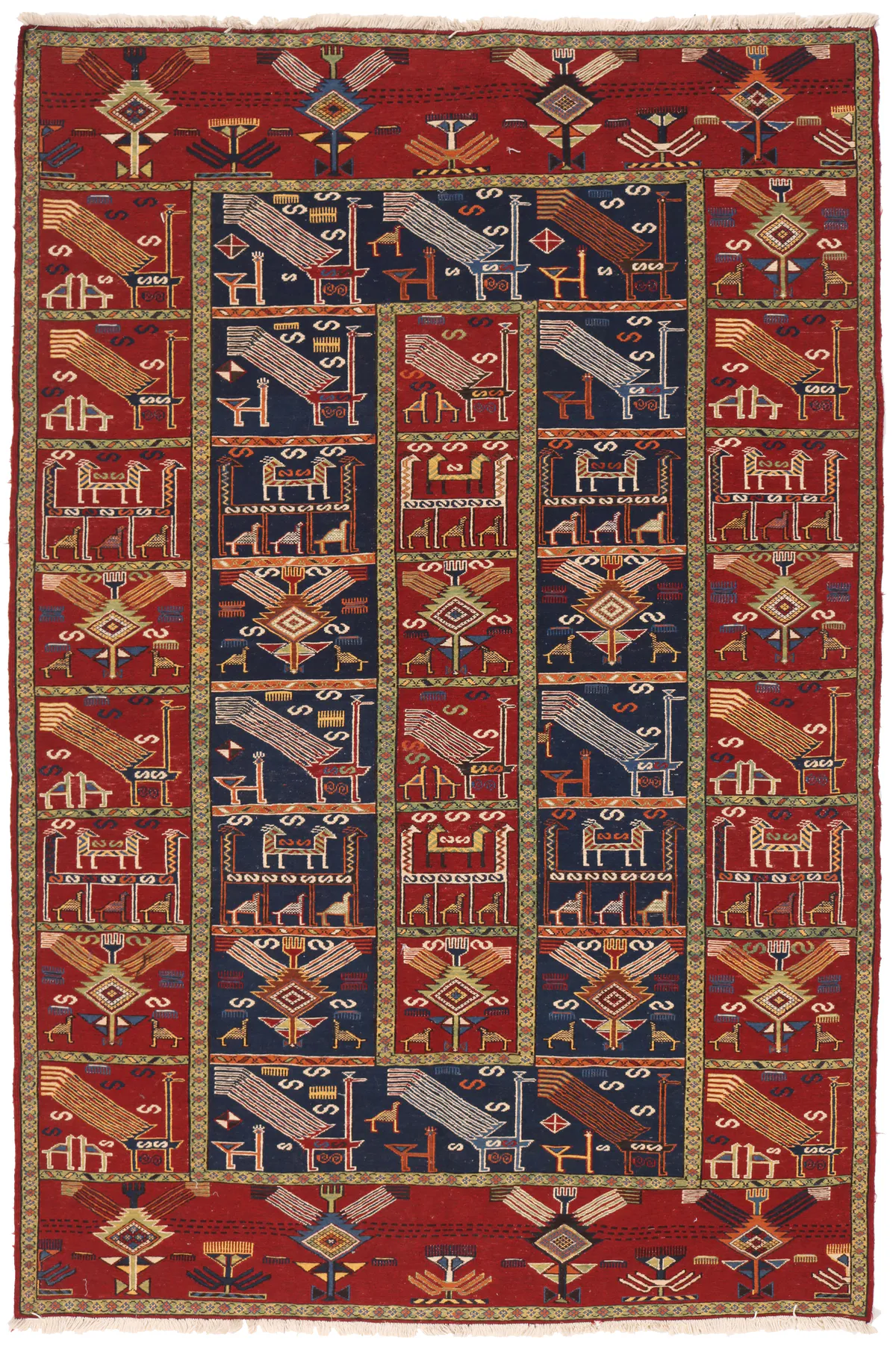 Kilim Fars Sumak in Red, 237 × 160 cm