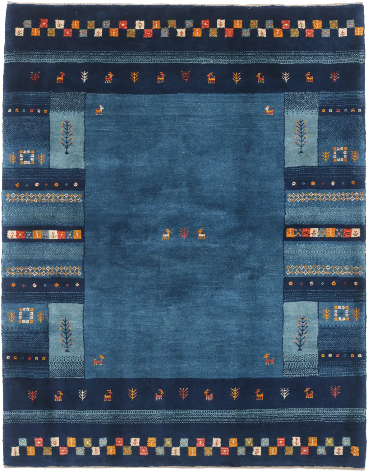 Persian Gabbeh Rug with Rectangular Blue Pattern, 198 × 155 cm