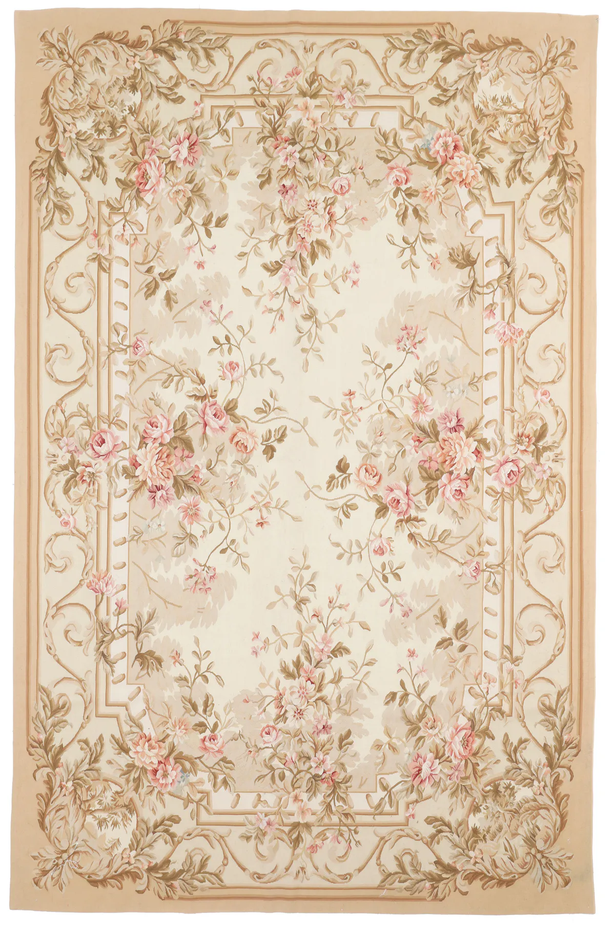 Brown Floral Aubusson Rug, 282 × 181 cm