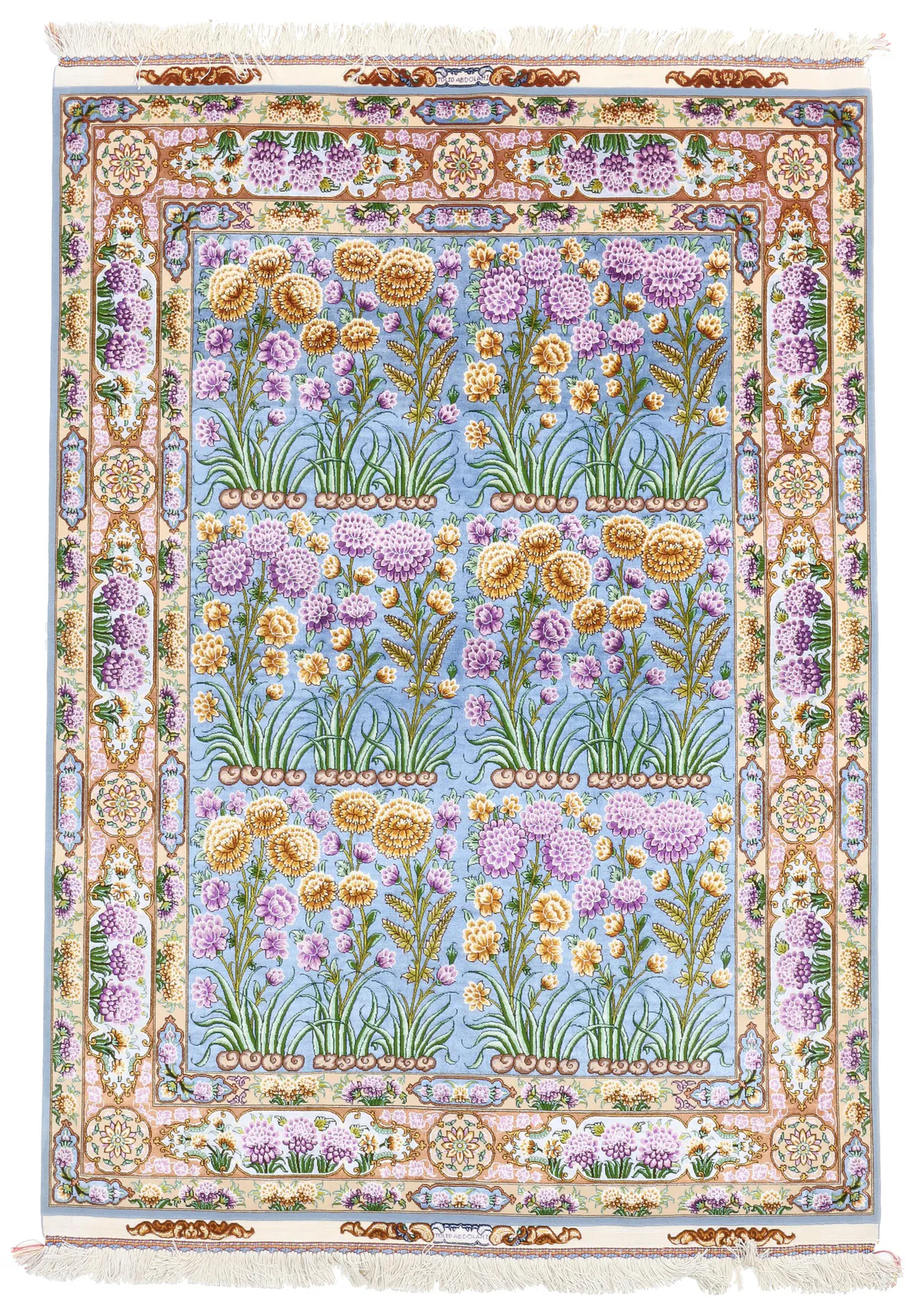 Persian Tulip Design Tabriz Part Silk Rug, 215 × 152 cm