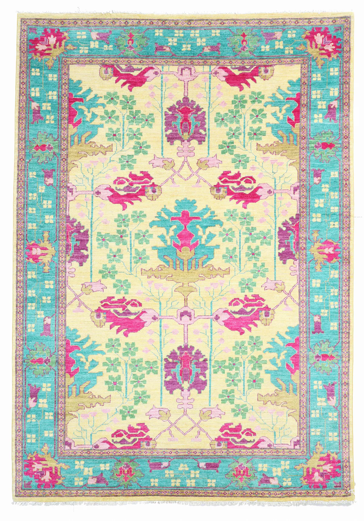 Arts & Crafts Blue Rug – 8'4 x 6, 257 × 185 cm