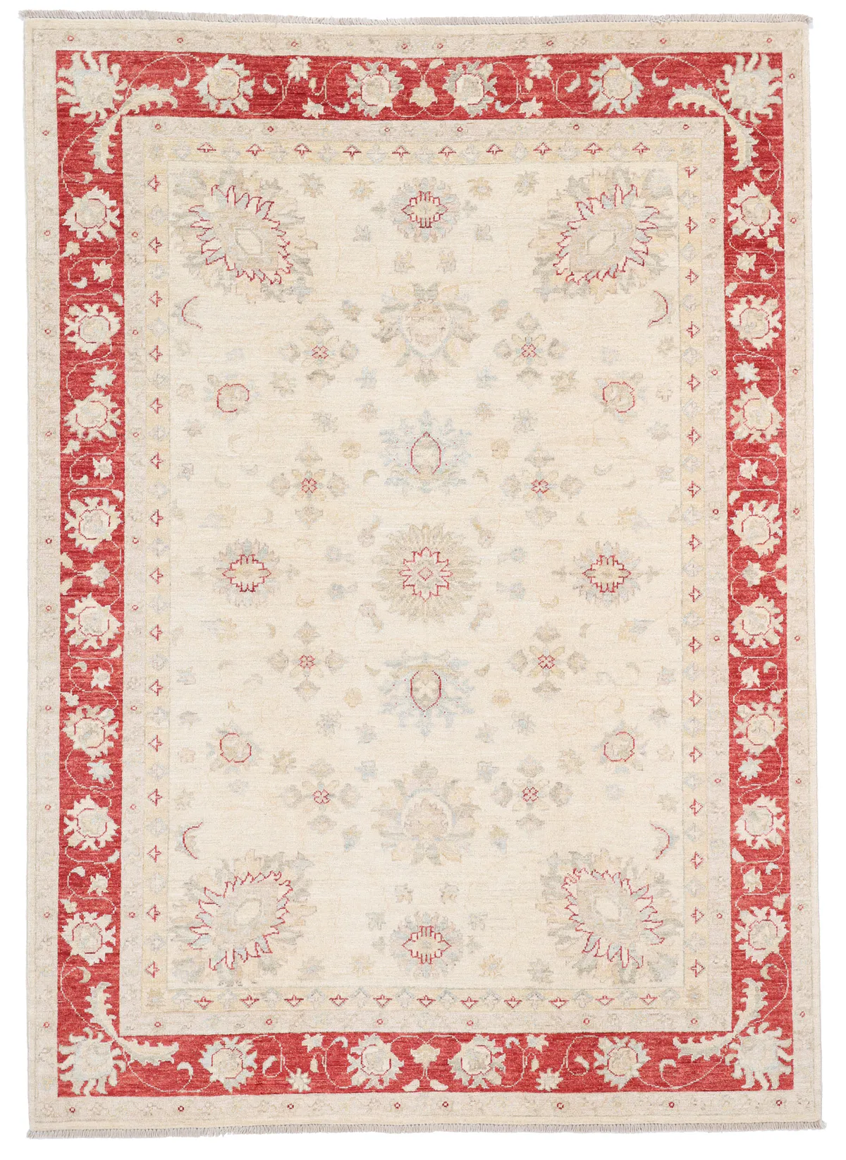 Garous Ziegler Beige Rug in Red Border – 7'7 X 5'6, 235 × 170 cm