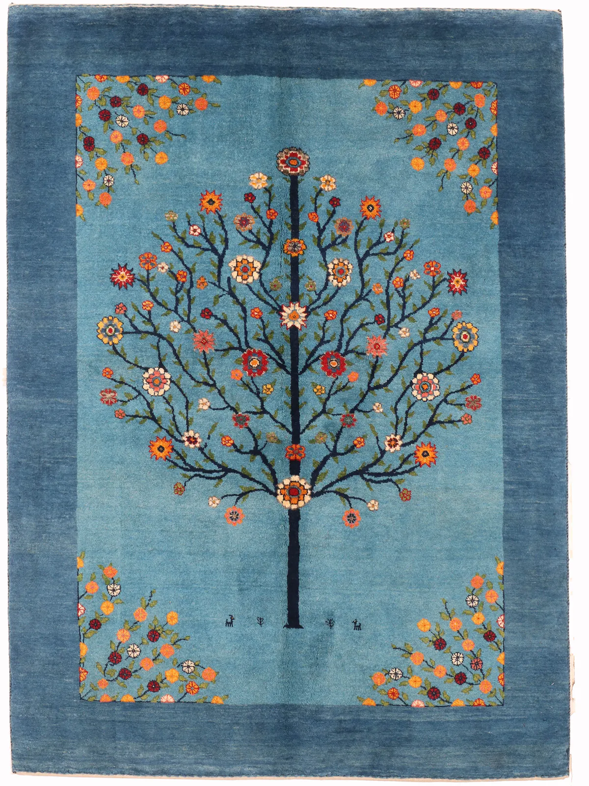 Persian Gabbeh Blue Tree of Life Rug, 212 × 151 cm