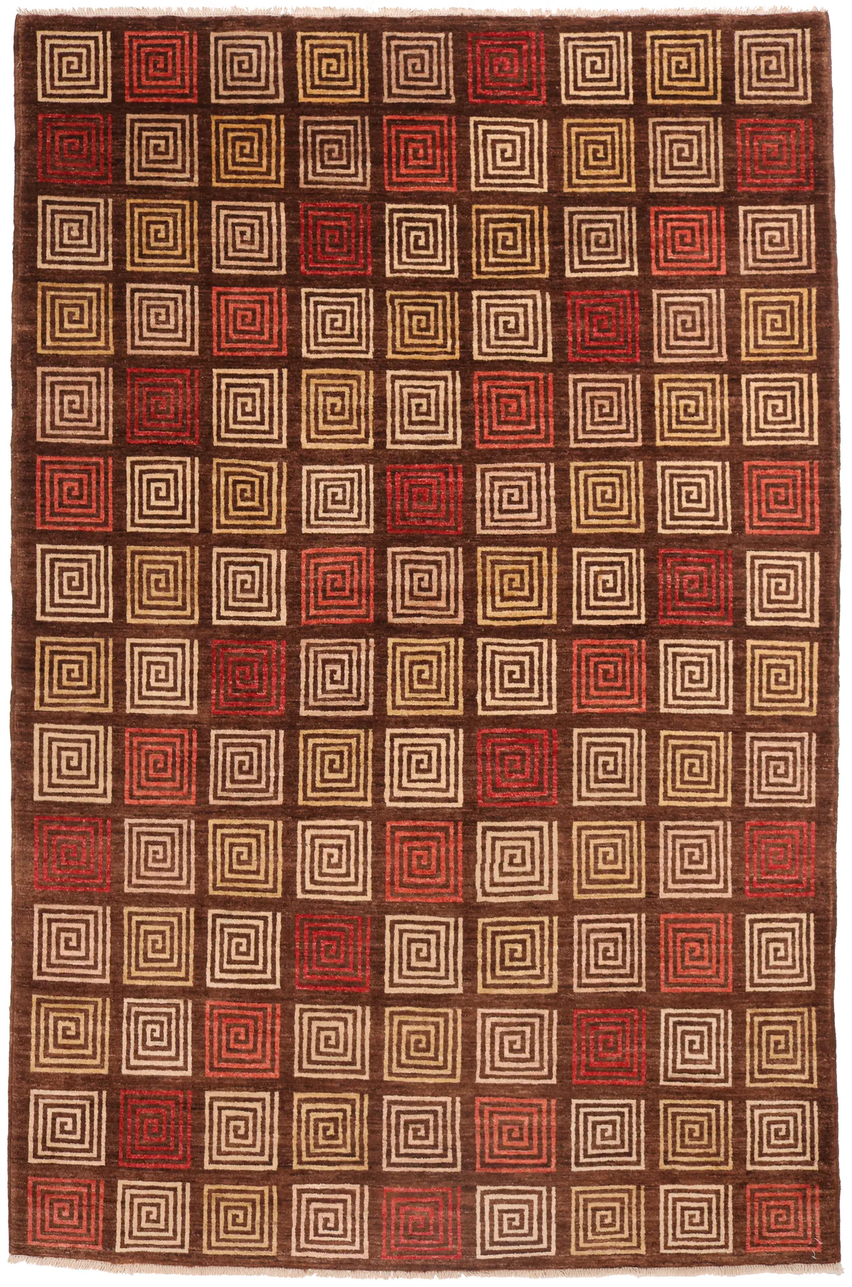 Modern Gabbeh with Red & Beige Square, 294 × 188 cm