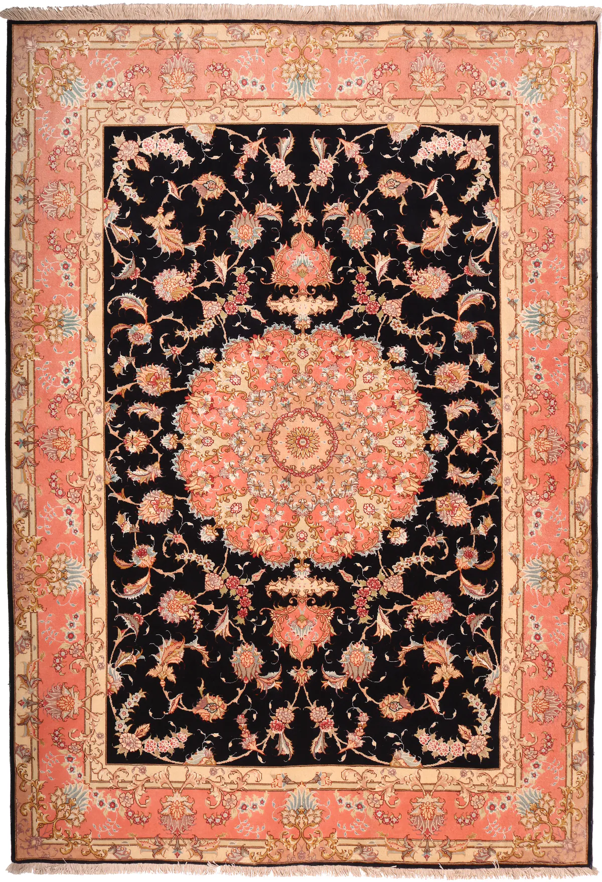 Fine Tabriz with silk highlights – Black & Coral, 250 × 175 cm
