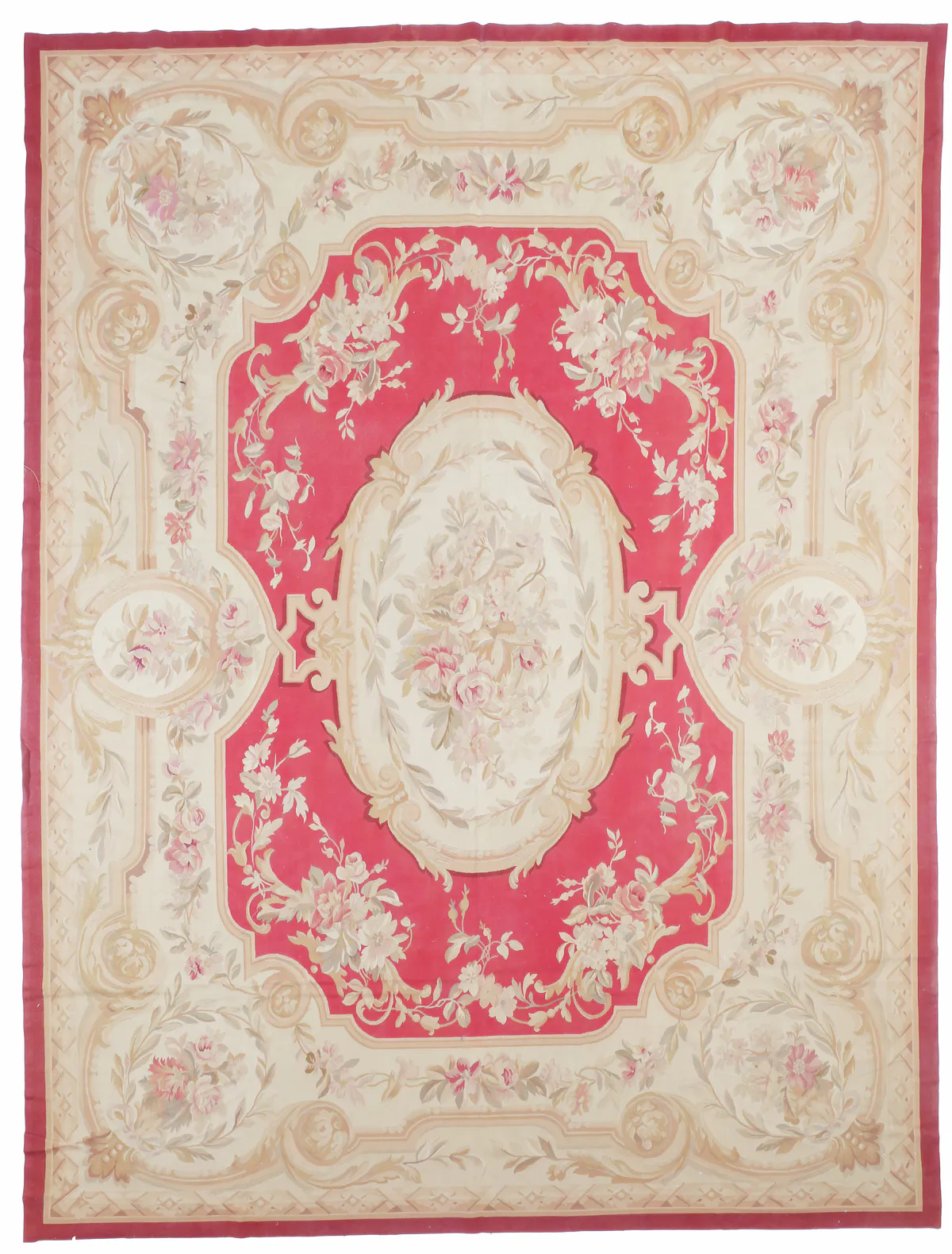 Deep Red Aubusson Rug, 363 × 262 cm