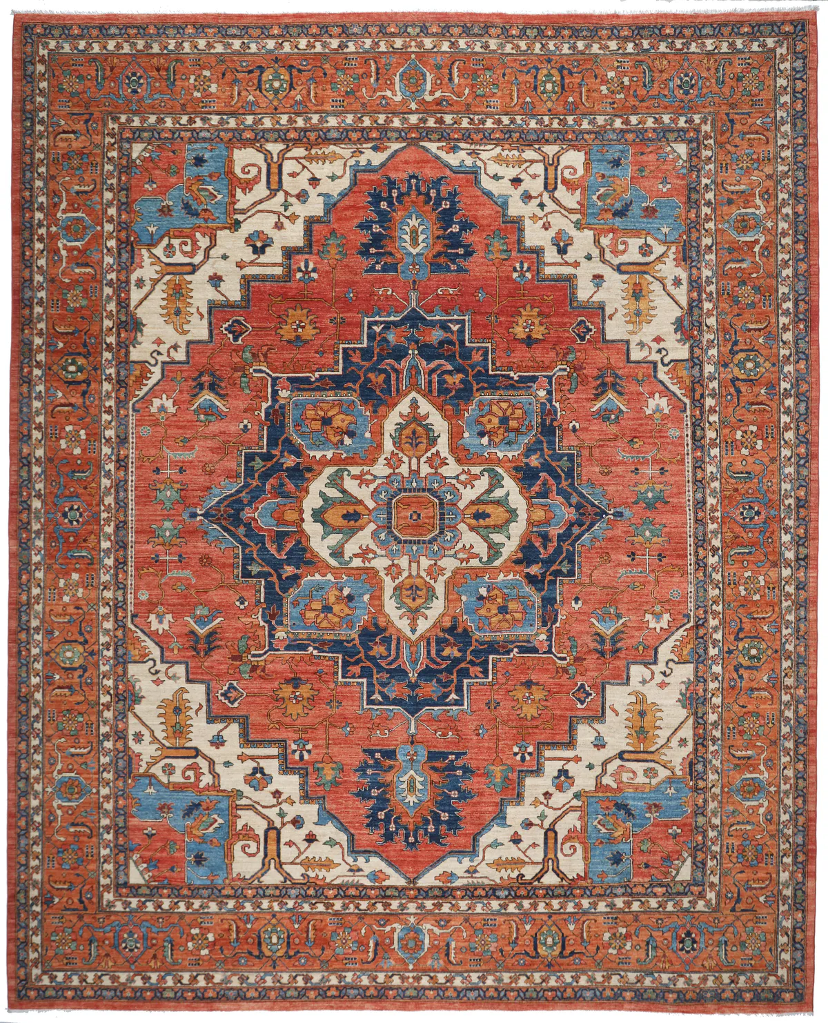 Serapi Design Rug in orange, 454 × 369 cm