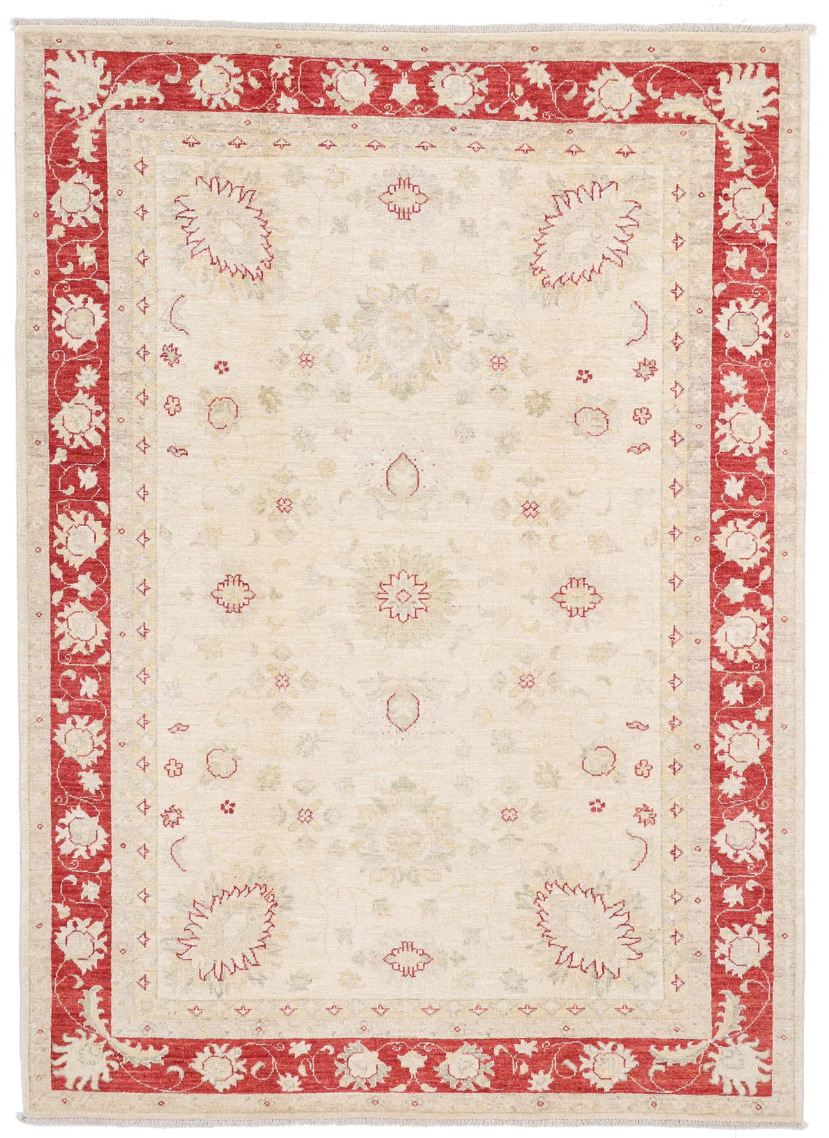Garous Ziegler Beige Rug in Red Border – 7'7 X 5'6, 234 × 171 cm