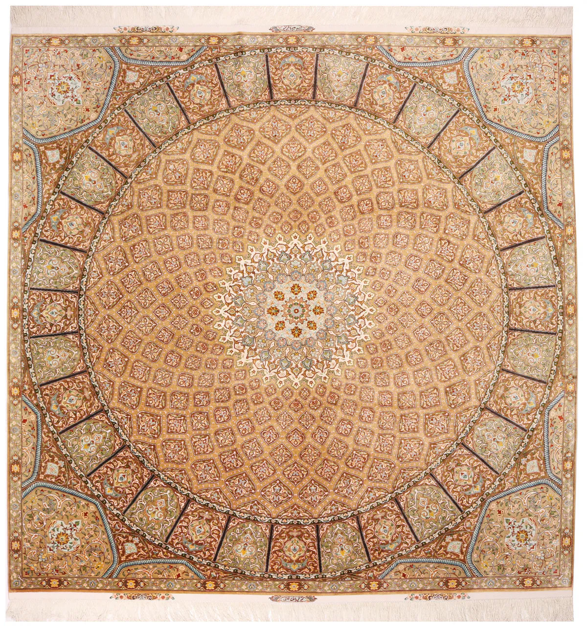 Tabriz silk Persian Gonbad design 100% silk, 250 × 246 cm