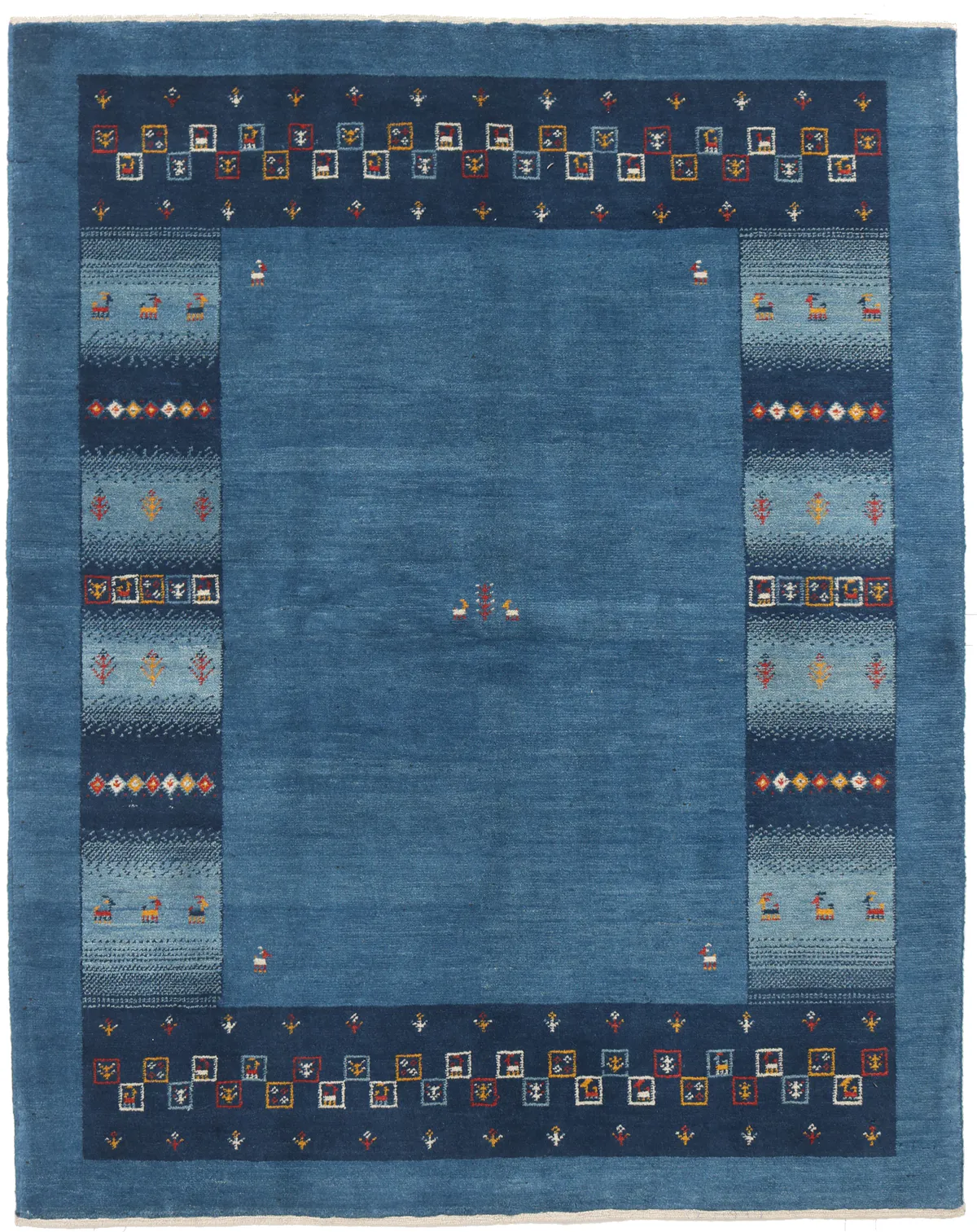Persian Gabbeh Rug in Light Blue with Rectangular Pattern, 194 × 153 cm