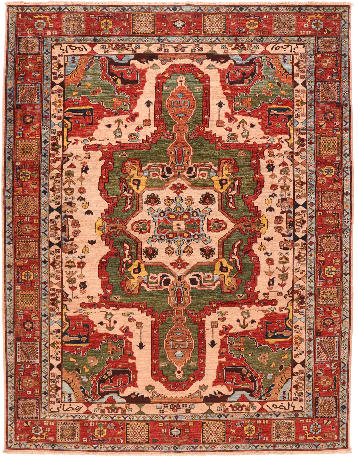 Shirvan Design Rug – Green, 316 × 245 cm