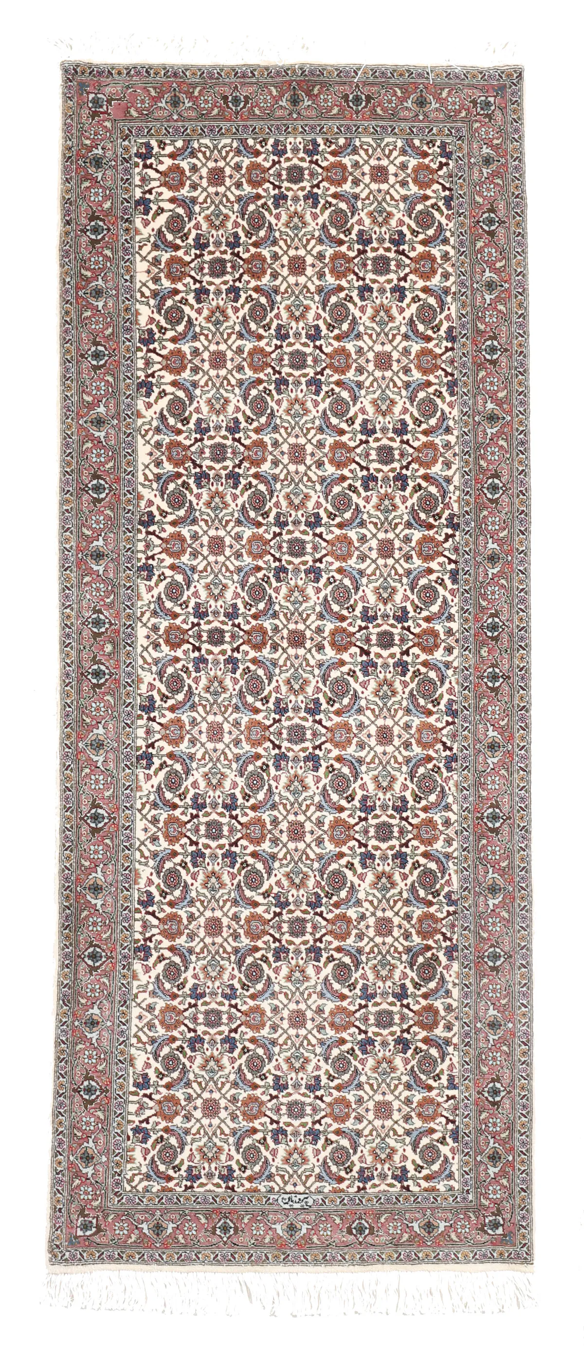 Tabriz Runner with Silk Highlights and Parvizian Signature, 205 × 80 cm