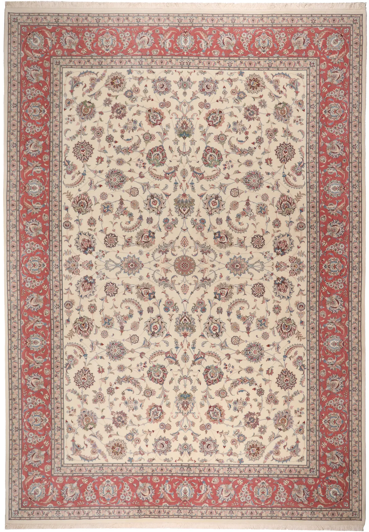 Persian Tabriz Rug with Silk Highlights in Ruby & Beige, 480 × 344 cm