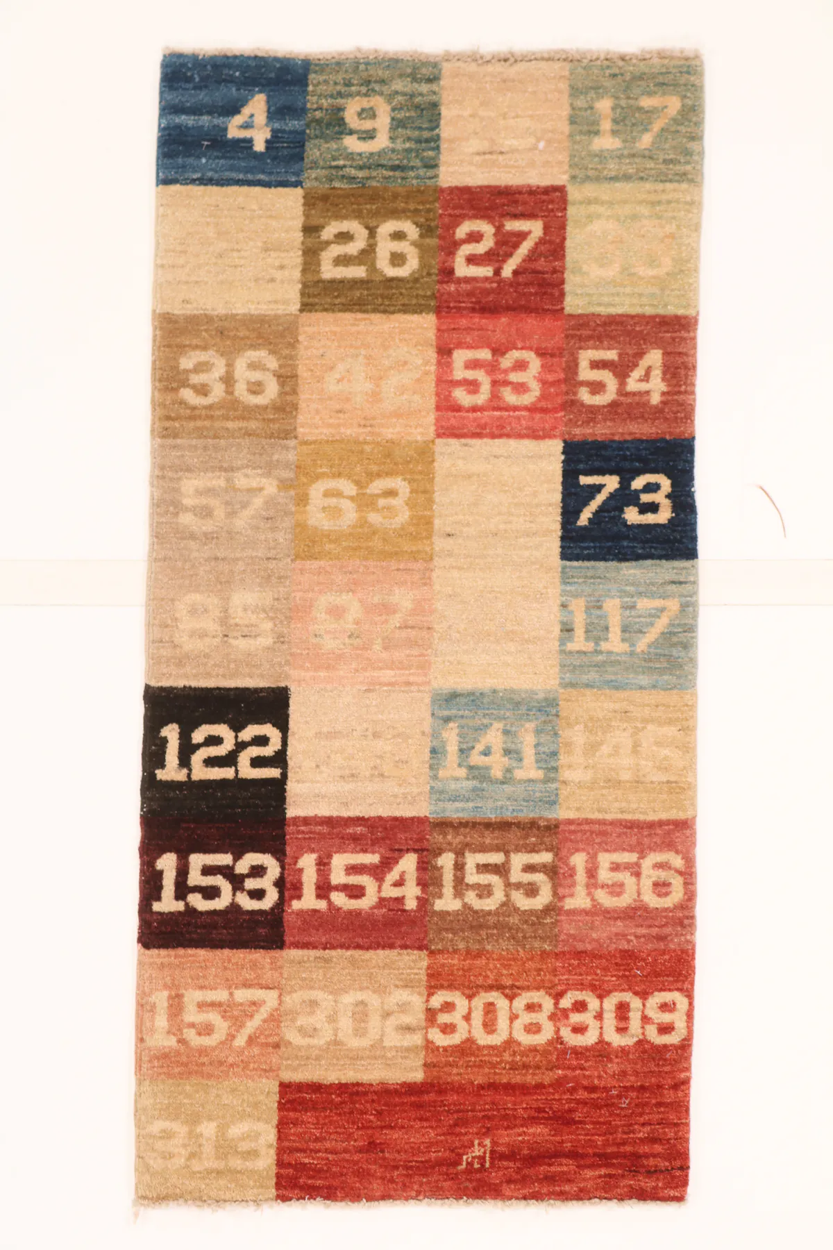 Gabbeh with numbers, 127 × 61 cm