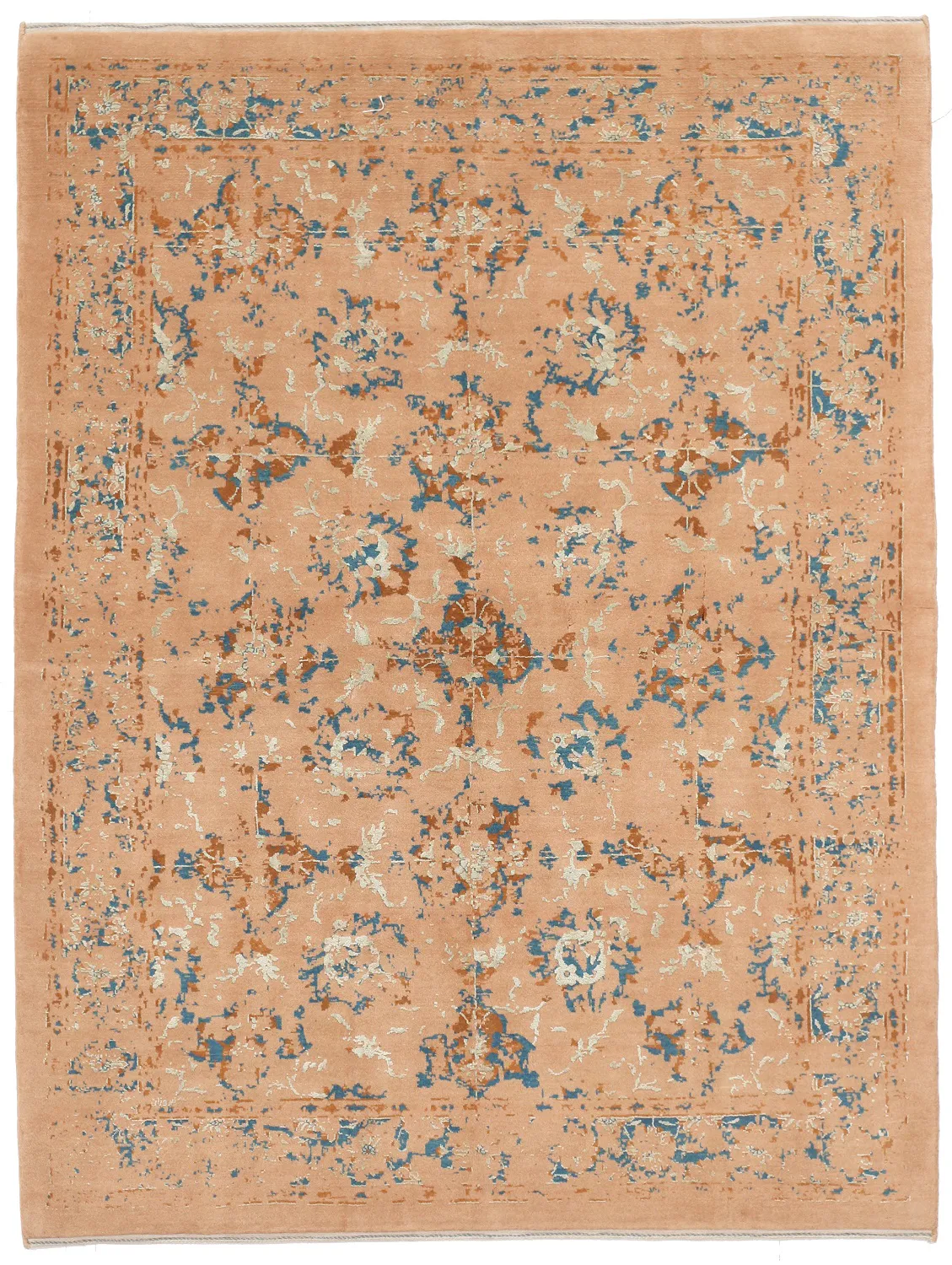 Fine Persian Modern Silk Rug in Beige, 208 × 159 cm