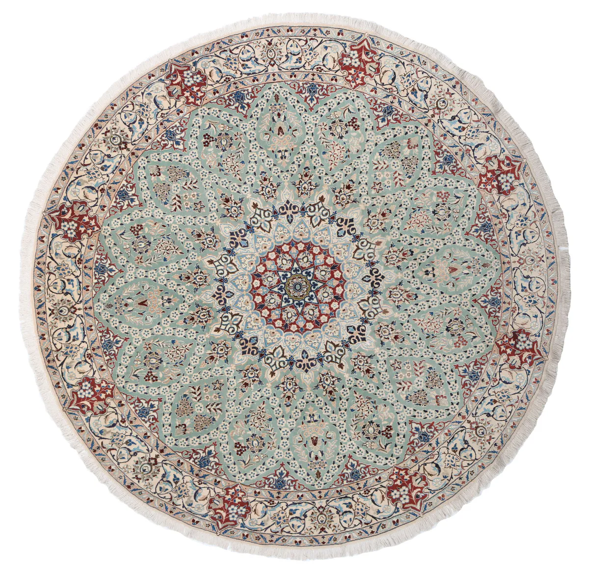 Nain Light Green Circular Rug with silk highlights, 245 × 245 cm