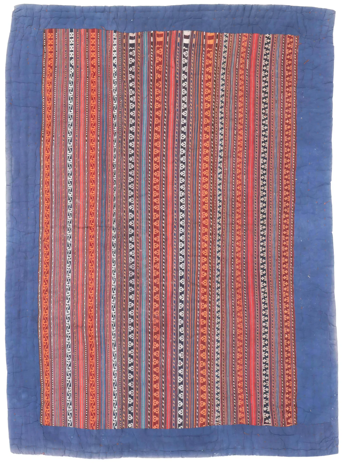 Striped Tribal Lahaf Jajim With Blue Border in, 228 × 160 cm