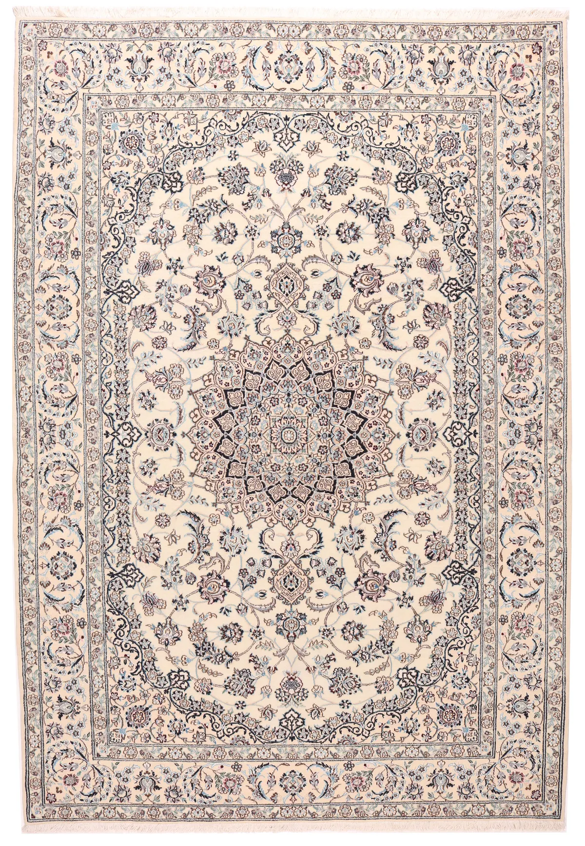 Persian Nain 9la Rug with Silk Highlights Beige, 305 × 203 cm