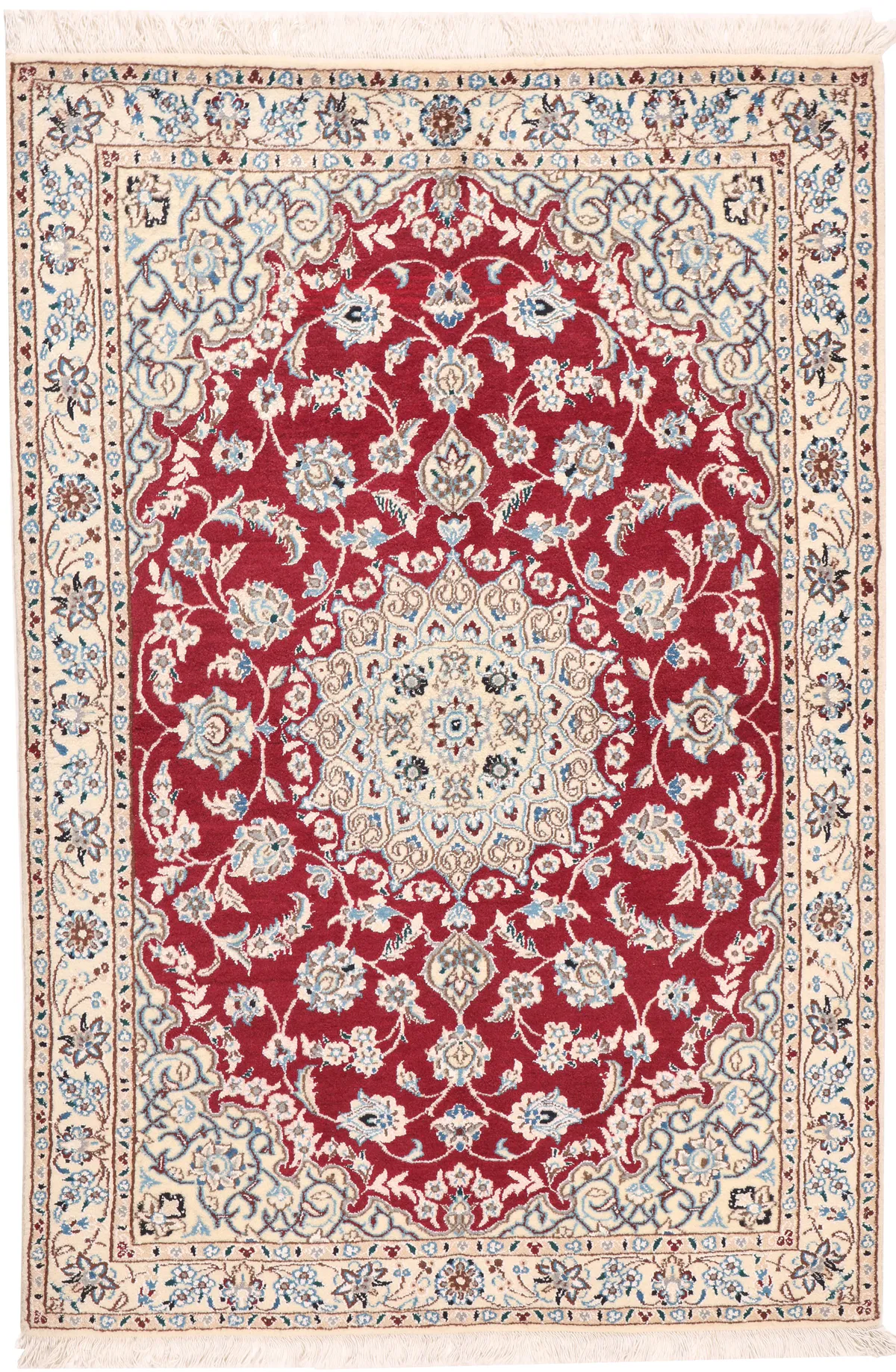 Hand-Knotted Nain Rug 9La with Silk Highlights, 148 × 98 cm