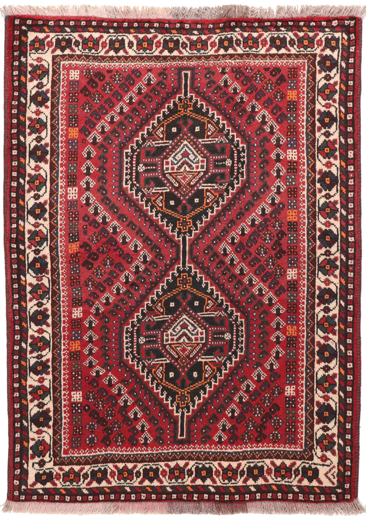 Persian Nomadic Shiraz rug – Beige Border, 148 × 112 cm