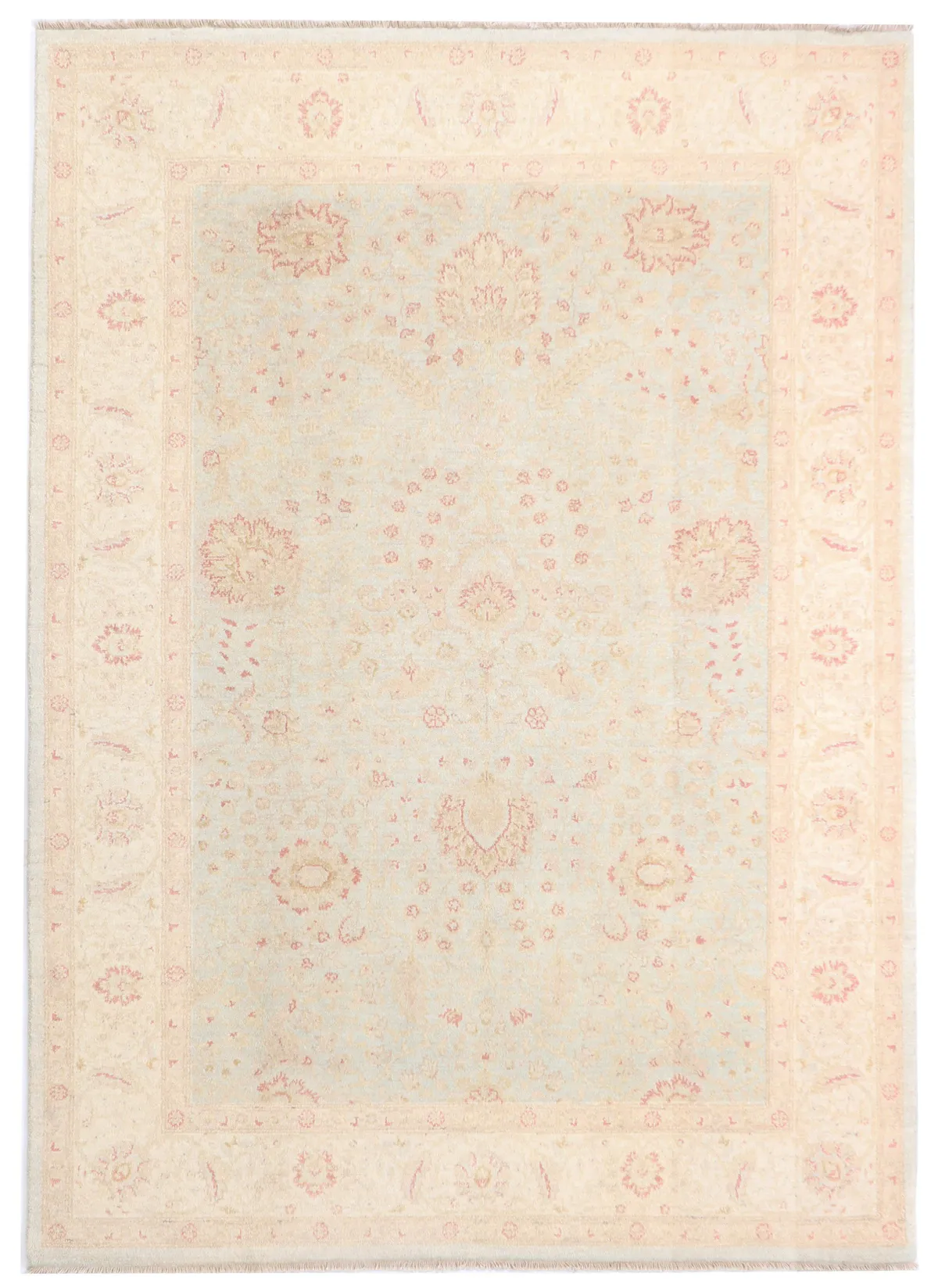 Garous / Ziegler design Rug in Blue with Beige Border, 247 × 168 cm