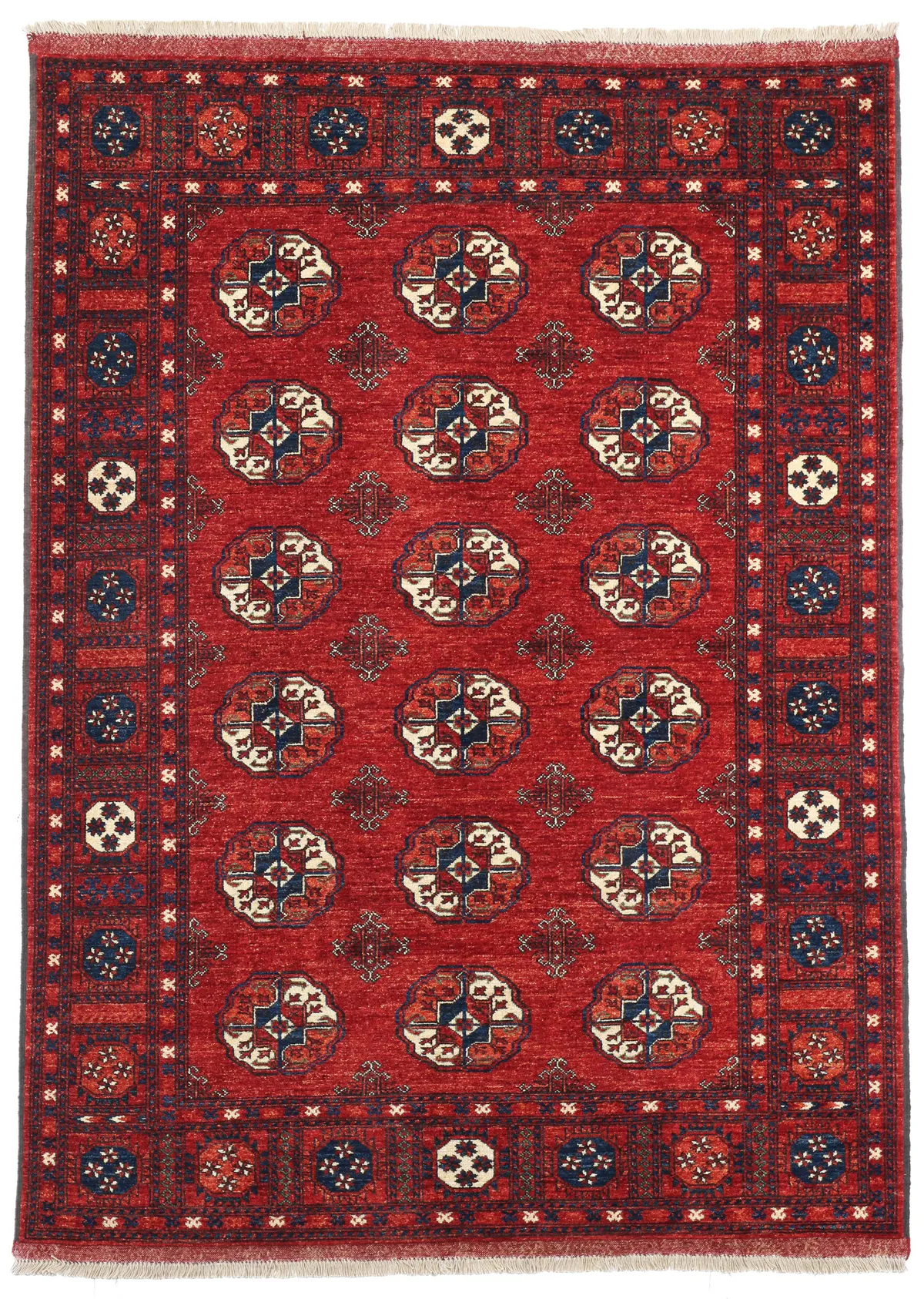 Ersari Afghan Rug – Navy Motifs in, 240 × 174 cm