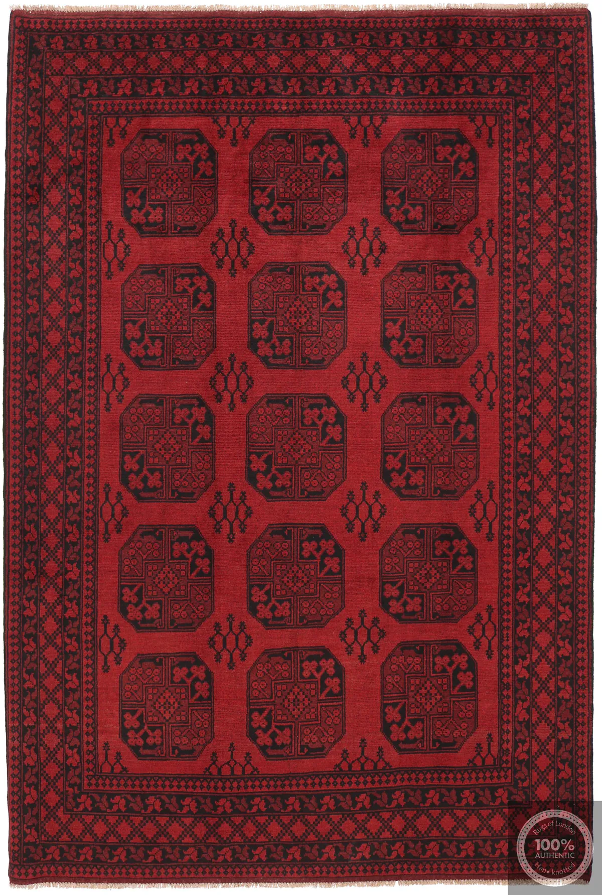 Afghan Akhcheh red rug, 291 × 196 cm