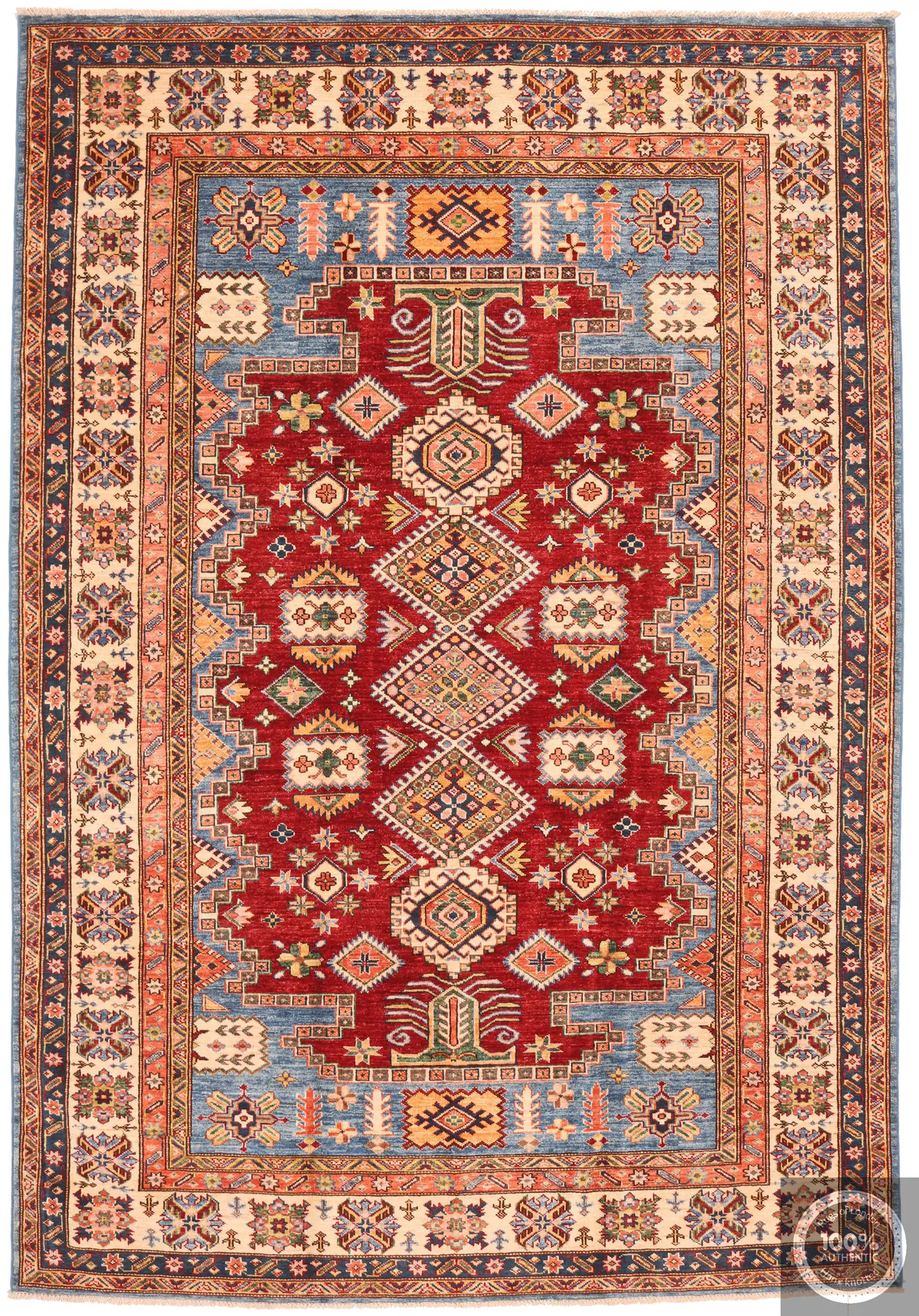 Caucasian Kazak design rug – red & Blue, 263 × 184 cm