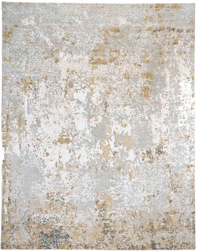 Modern Part Silk Rug in Sand Design, 380 × 299 cm