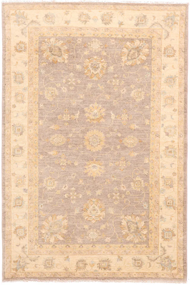 Garous / Ziegler design Rug – Light Brown Background / Bright Beige Borders 6 x 4, 184 × 119 cm