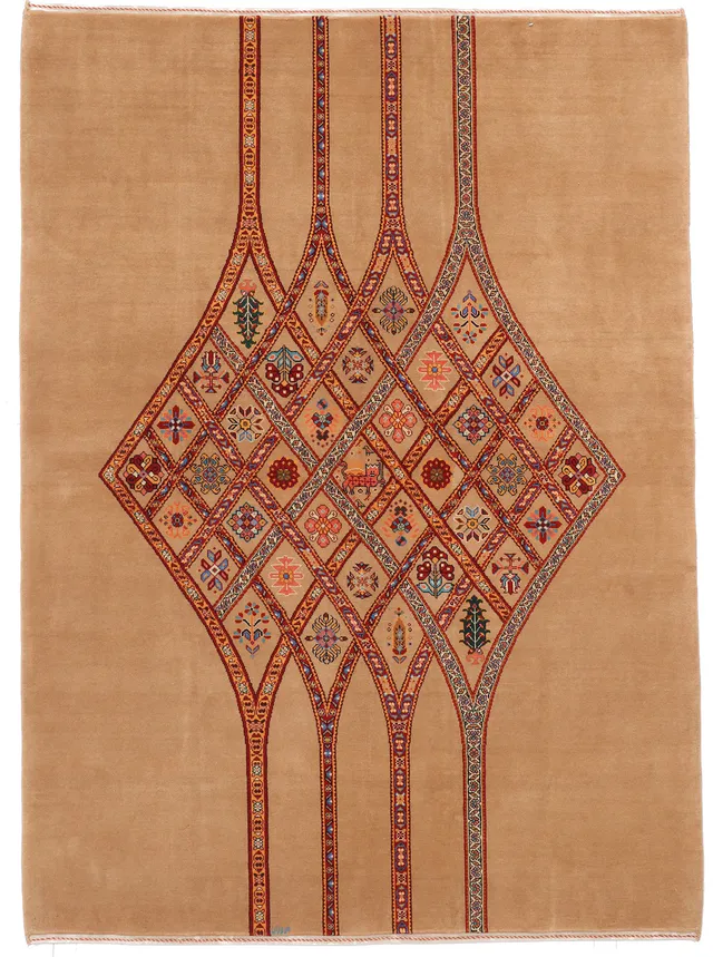 Fine Modern Rug in Beige, 210 × 153 cm