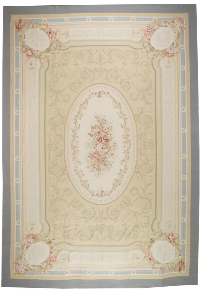 Aubusson rug muted colours, 529 × 350 cm