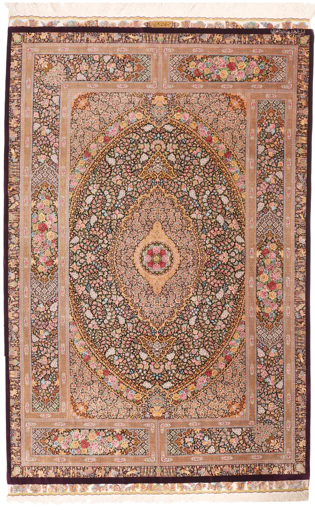 Extremely Fine Qum silk rug, 209 × 134 cm