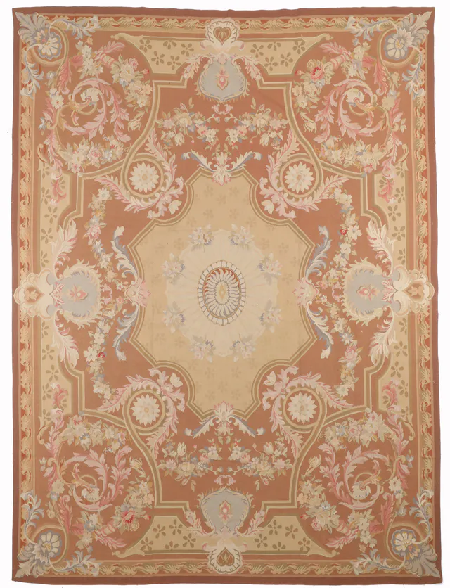 Terracotta Brown Aubusson Rug, 352 × 260 cm