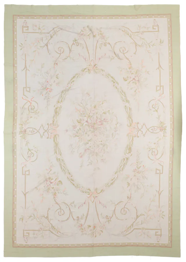 Pistachio Green Aubusson Rug, 402 × 274 cm