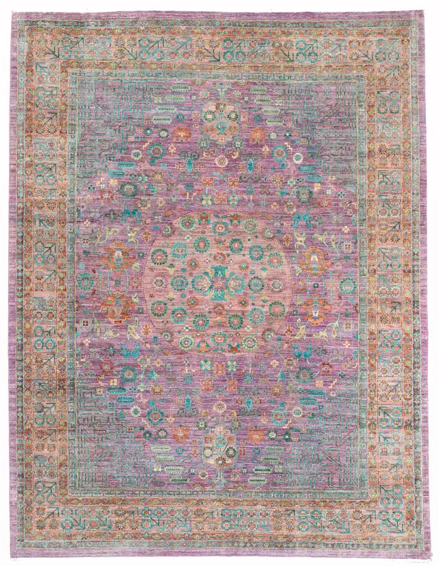 Arts & Crafts Pink Rug – 12'2 x 9, 374 × 277 cm
