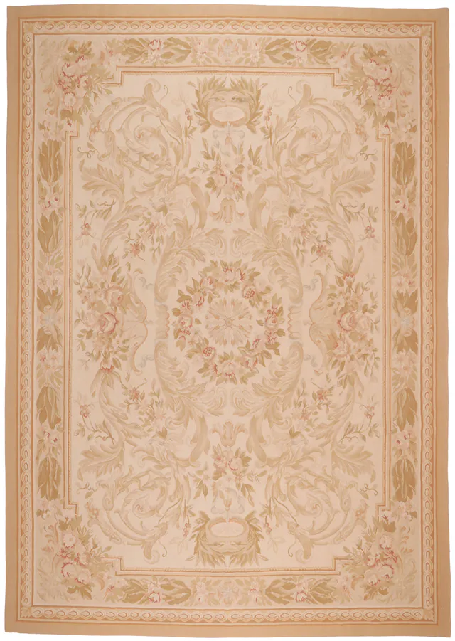 Beige Aubusson Floral Design Rug, 433 × 302 cm