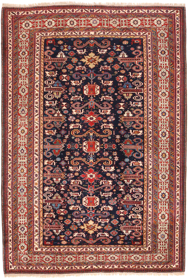 Fine Shirvan Rug – Beige / Navy Blue / Brown & Mix Colour Motifs, 285 × 196 cm