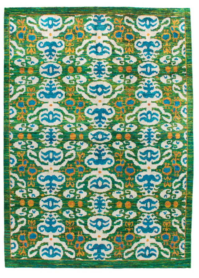 Hand-Knotted Green Sari Silk Rug, 245 × 167 cm