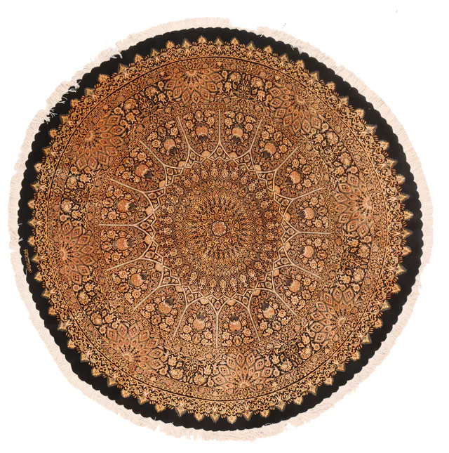 Fine Circular Qum Silk Rug signed Persia Qum Ramezani Mogaddam, 198 × 198 cm