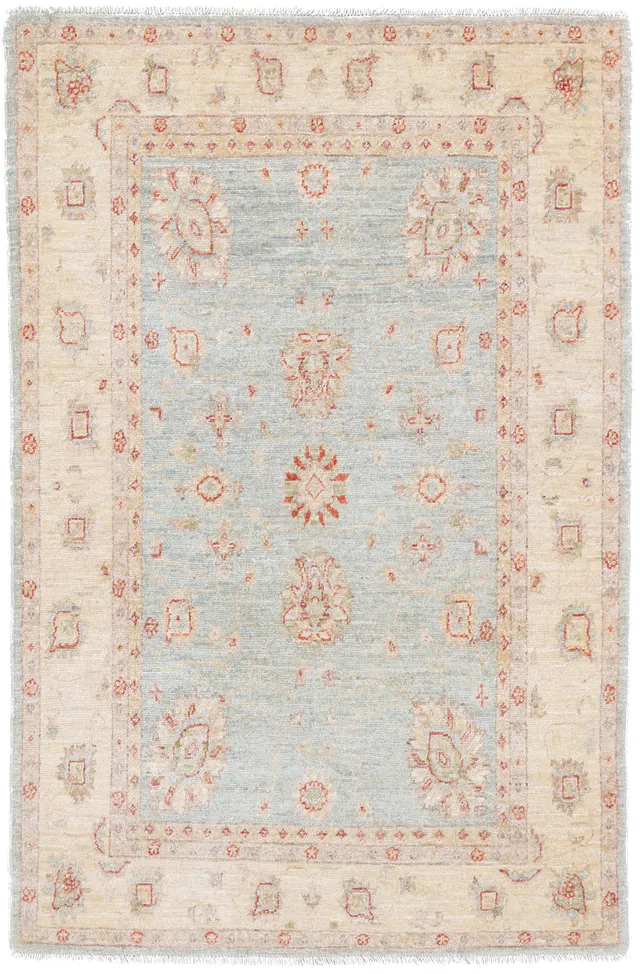 Garous Ziegler Blue Rug in Beige Border, 156 × 101 cm