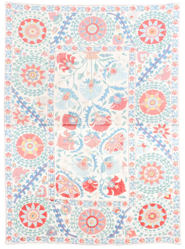 Suzani Silk Uzbek embroidery textile, 192 × 140 cm