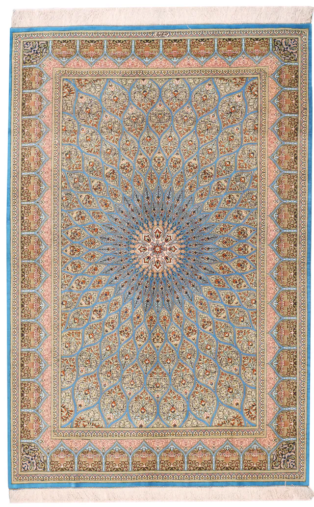 Persian fine Qum Gonbad Design 100% silk, 203 × 134 cm