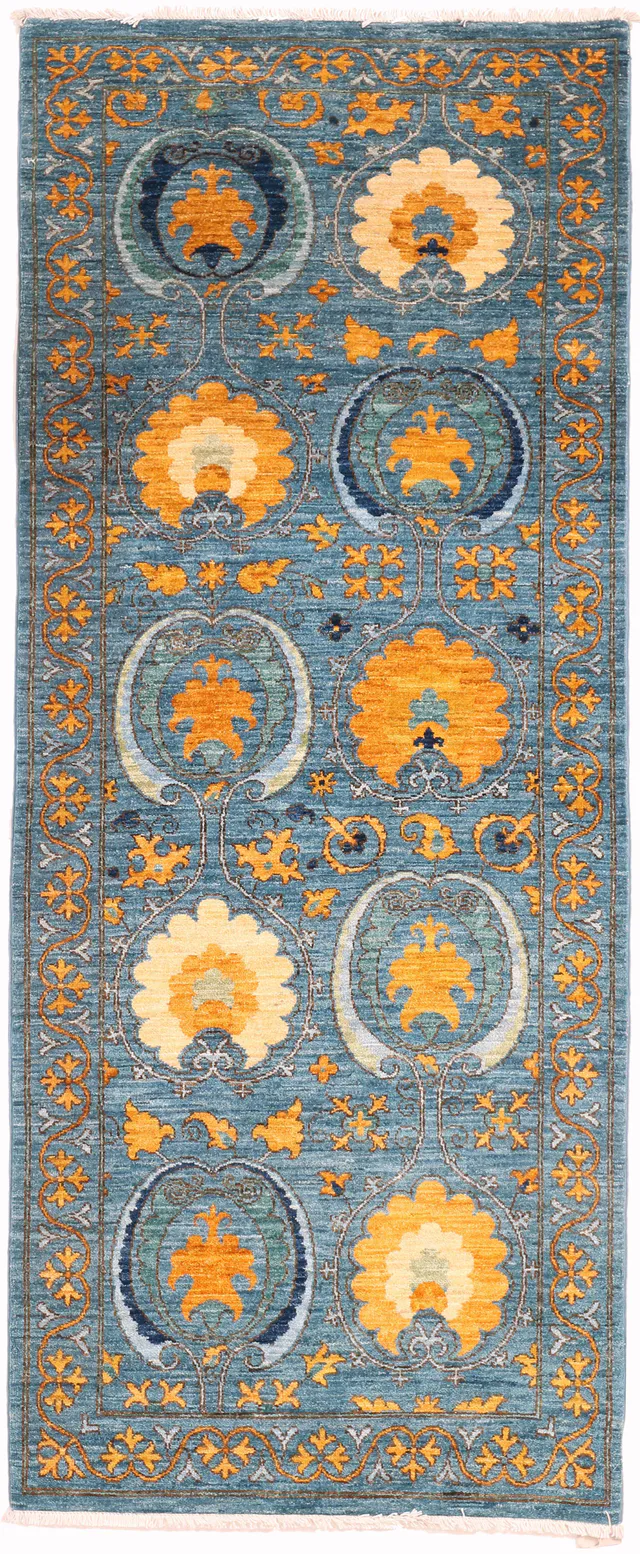 Arts & Crafts Blue Runner, 252 × 98 cm